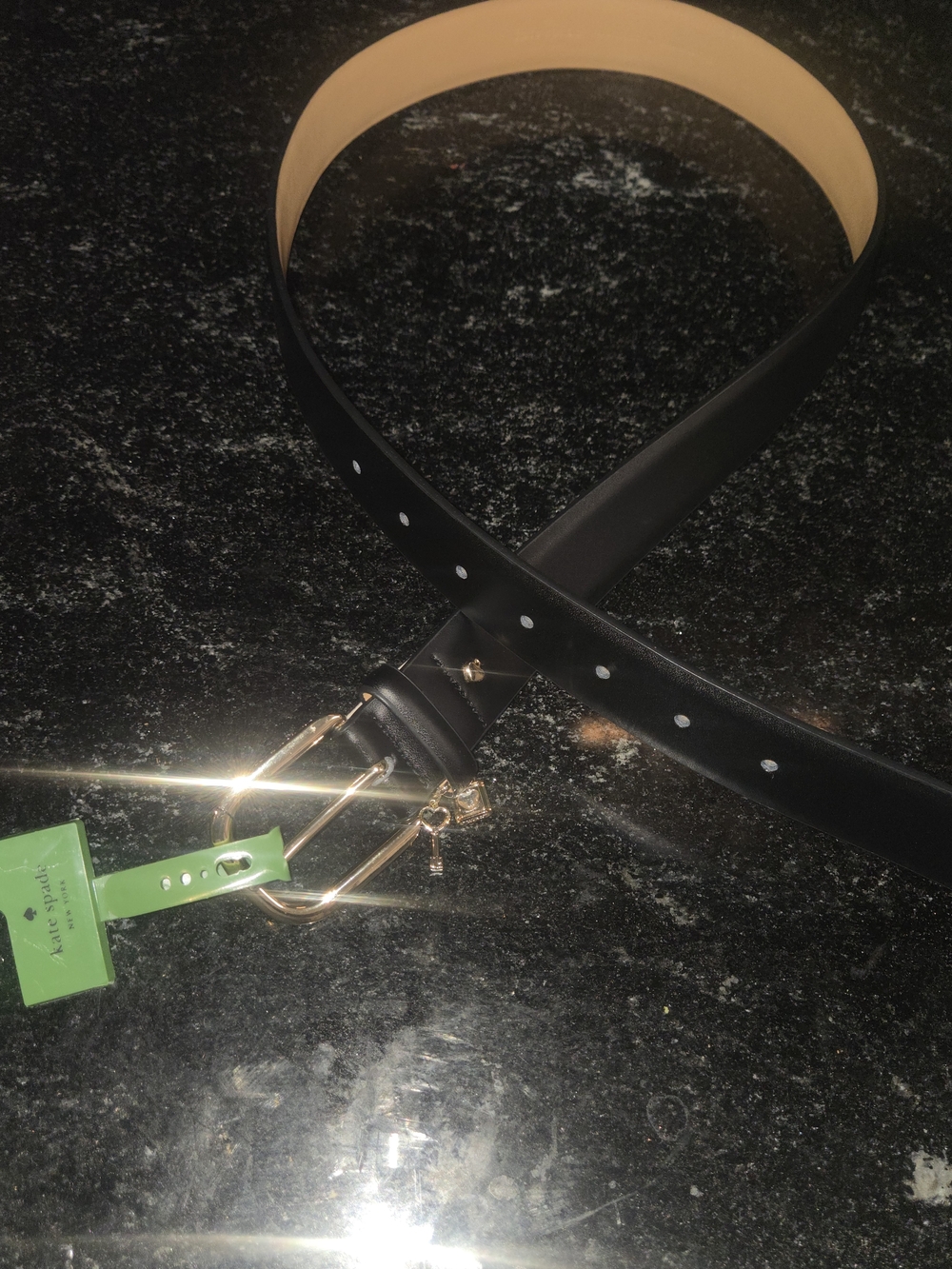 Black Leather Belt with Gold Buckle